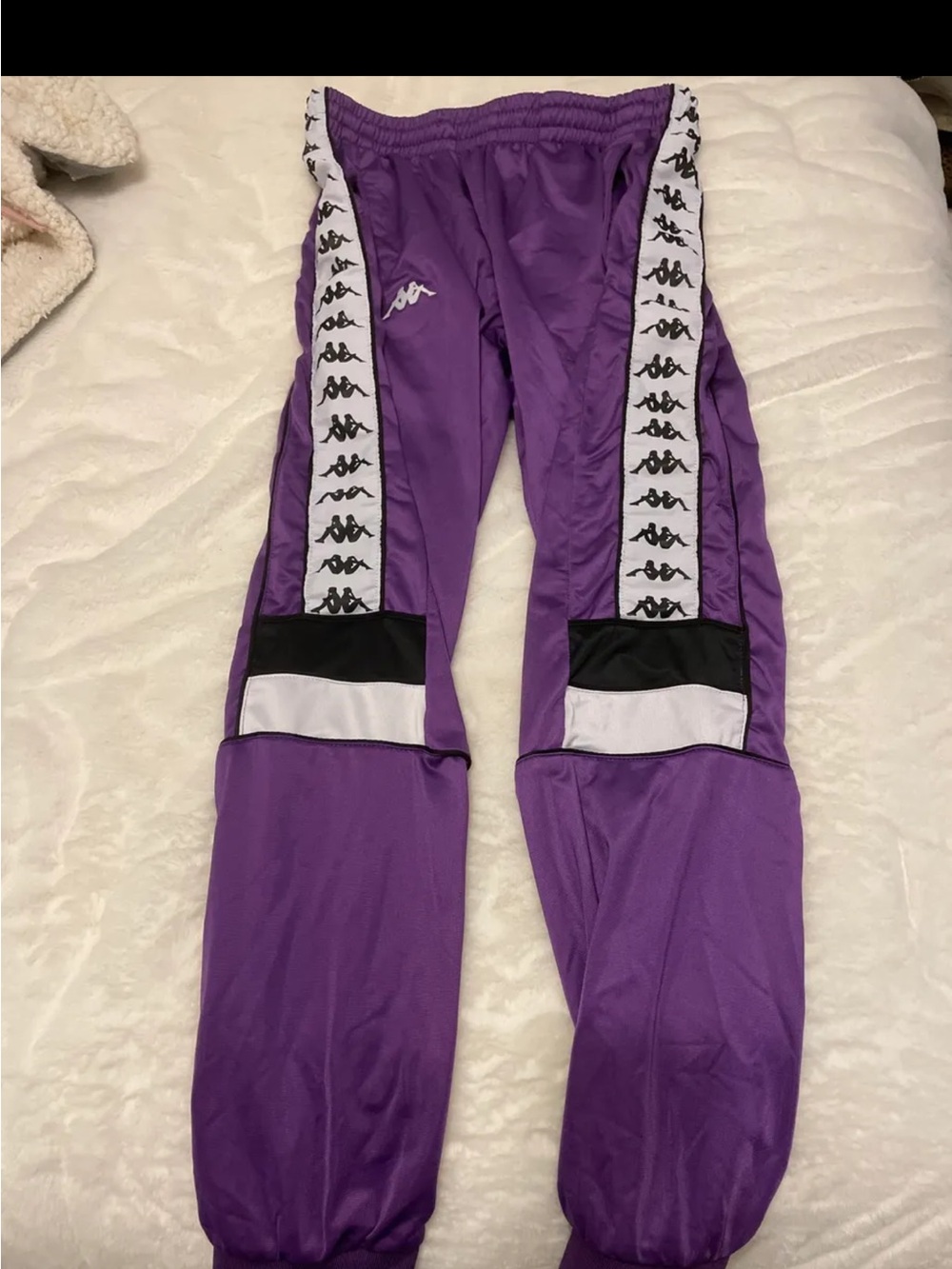 Kappa Kids Purple Joggers with Black & White Logo Tape